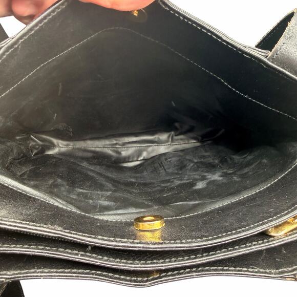 Italian Handmade Black Leather Tote Gold R Logo Shoulder Bag - Picture 7 of 13